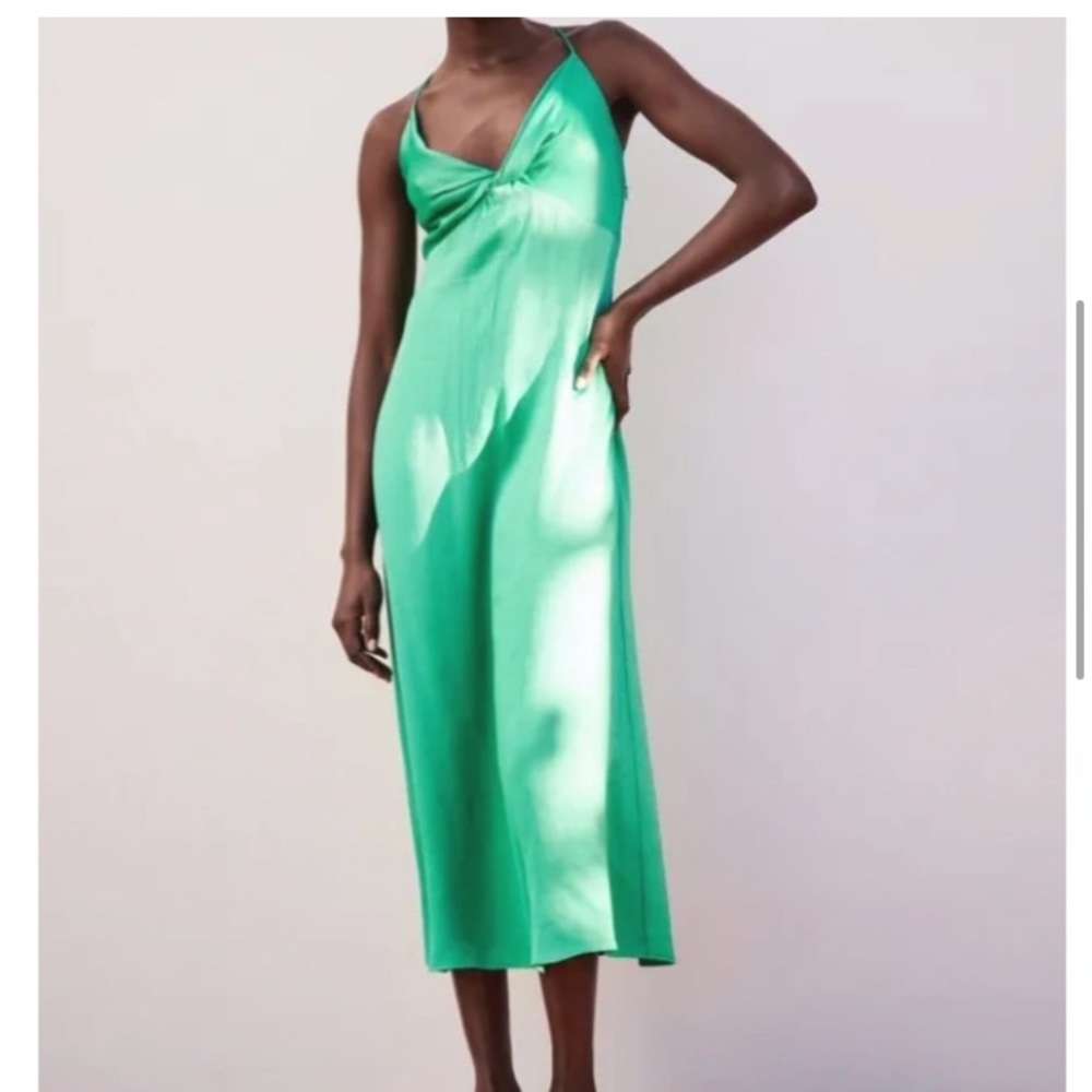 Zara green strappy cross tie midi dress XL